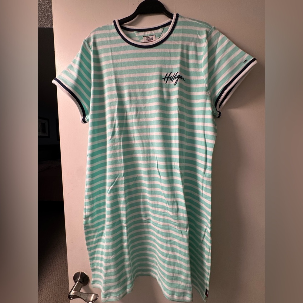Women’s Tommy Hilfiger Monogram Striped Mint Green T-Shirt Dress